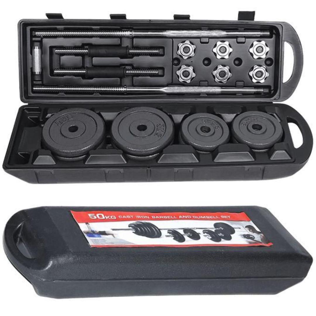 York 50kg Adjustable Weight Set Dumbbell & Barbell Combo with Plates, Bars & Spinlock Collars Home Gym Fitness Strength Training Equipment for Full Body Workouts