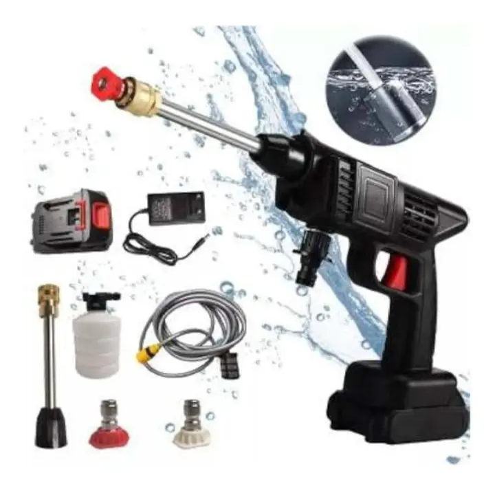 Portable Cordless High Pressure Car gun Spray Car Washing machine Gun High Pressure Car Washing Jet Spray Electric Cordless Pressure Washer for Washing Car House Garden with 2 lithium Batteries