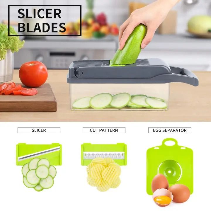 Vegetable Chopper Onion Chopper Mandolin Slicer Pro 13 in 1professional food Choppermultifunctional Vegetable Chopper and Slicer, Dicing Machine, AdjustableVegetable Cutter With Container(grey)