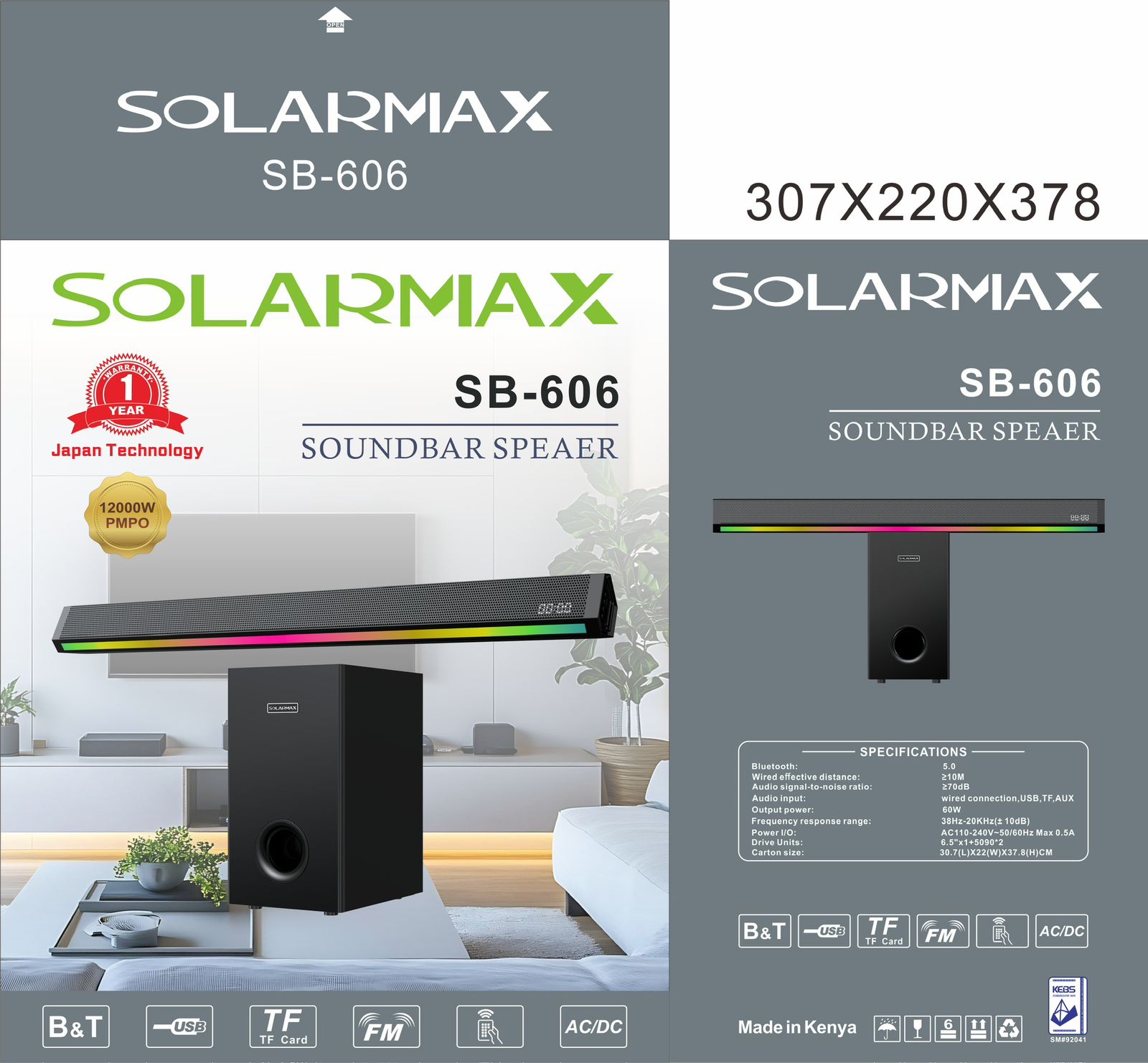 3.1ch solarmax soundbar multimedia speaker system woofer - Deep bass woofer enhances movies, music, and games, Sleek soundbar design fits any living room setup, Multiple connectivity.