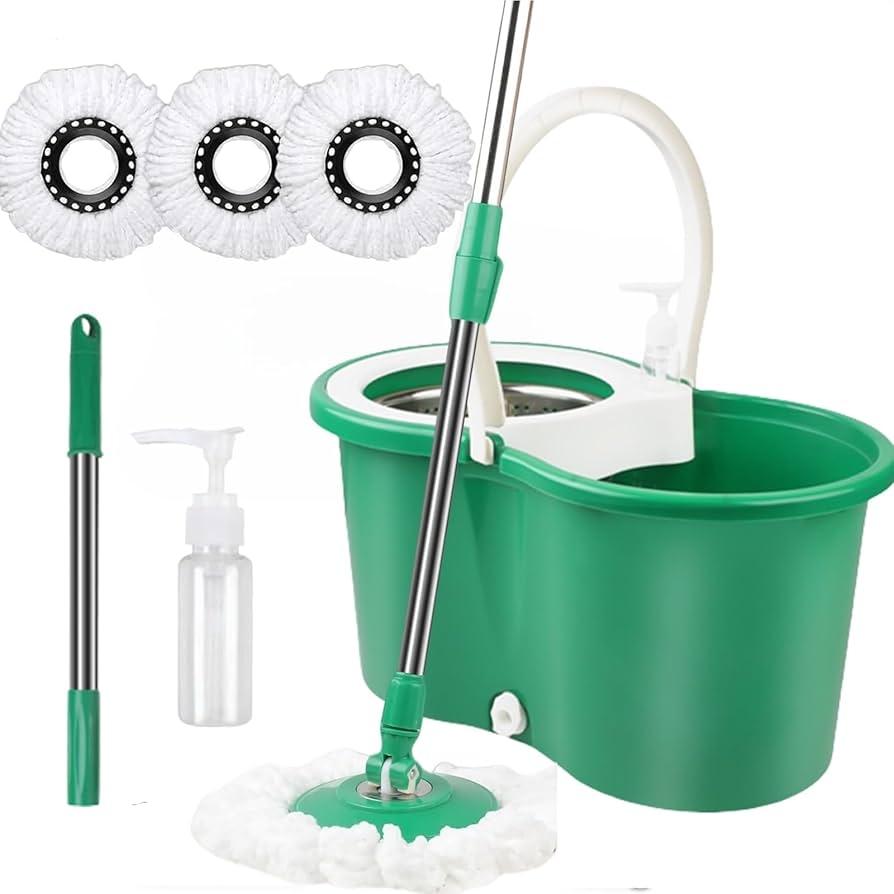RESTOCKED🔥360 degree spin mop and bucket with metallic spinner☀️high-quality Mop with a bucket for your daily cleaning worries. It has super thin microfiber strands with great absorbing ability, e