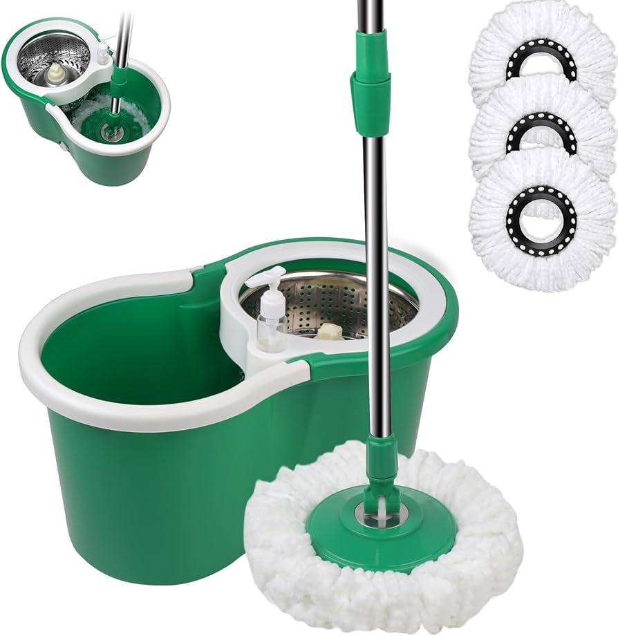 RESTOCKED🔥360 degree spin mop and bucket with metallic spinner☀️high-quality Mop with a bucket for your daily cleaning worries. It has super thin microfiber strands with great absorbing ability, e