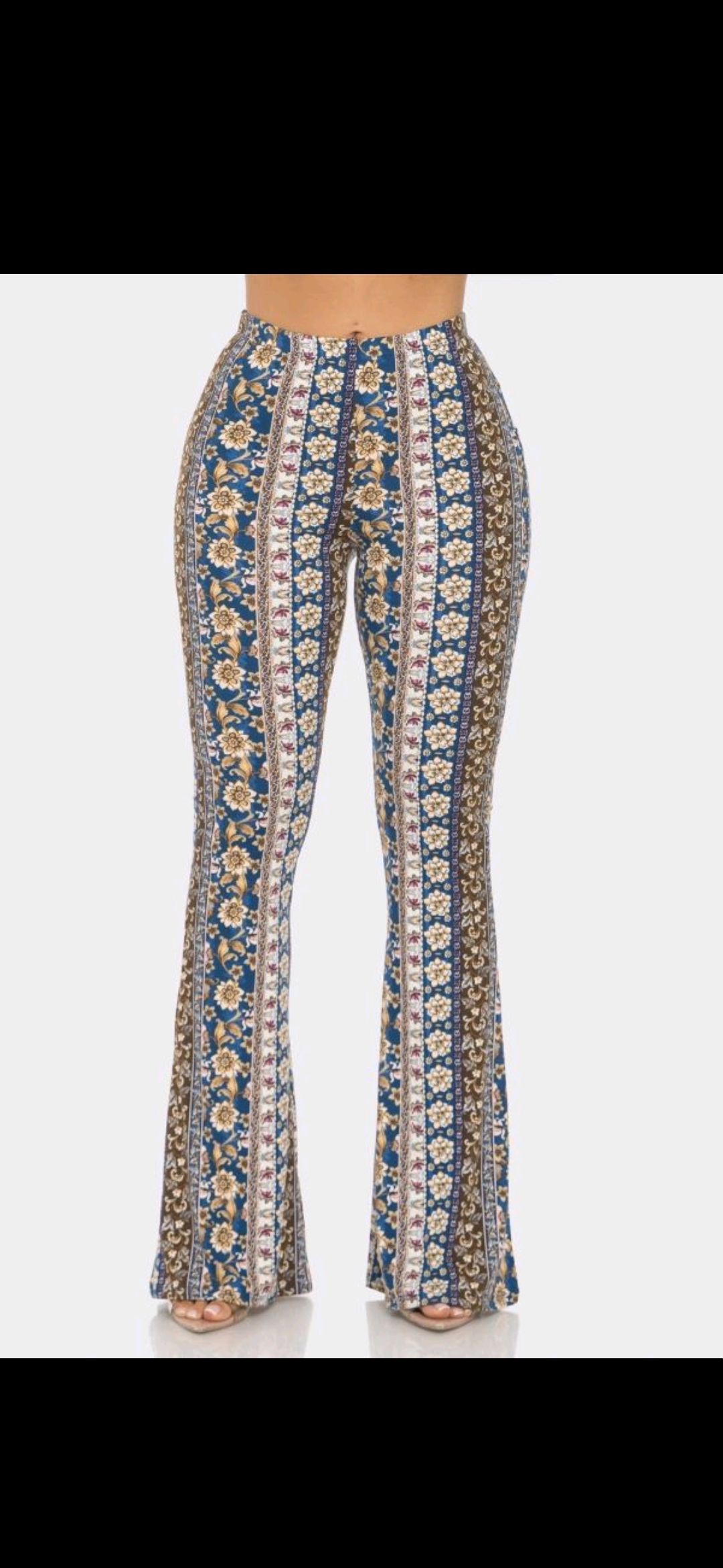 3pcs Women’s High Waist Floral Print Flared Palazzo Pants – Stretchy Bell Bottom Casual Trousers - Mixed Colours and Design prints.