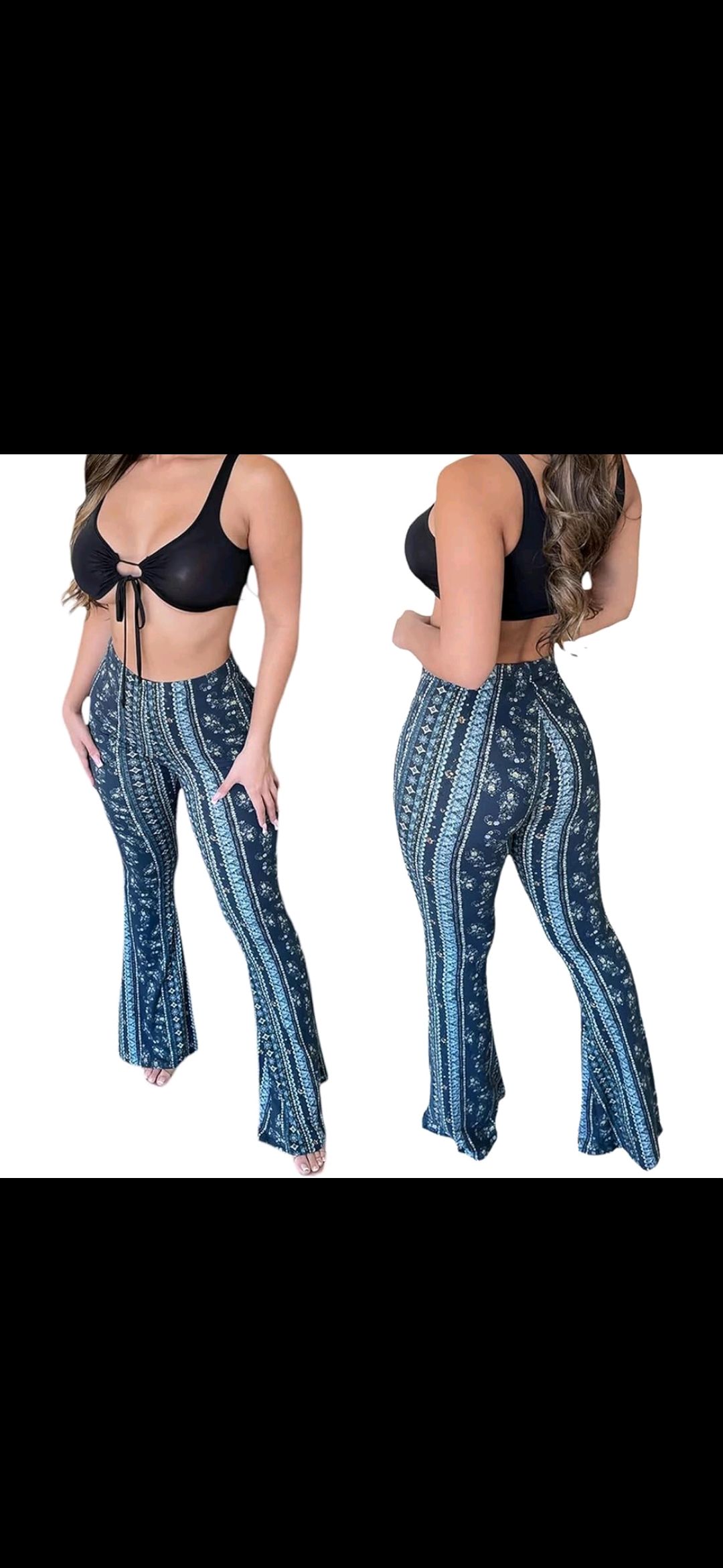 3pcs Women’s High Waist Floral Print Flared Palazzo Pants – Stretchy Bell Bottom Casual Trousers - Mixed Colours and Design prints.