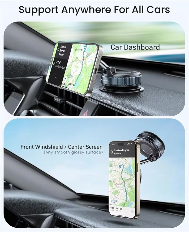 360° Adjustable Vacuum Suction Magnetic Bracket Car Phone Holder for Magsafe IPhone Samsung Foldable Magnet Mag Safe Stand Mount