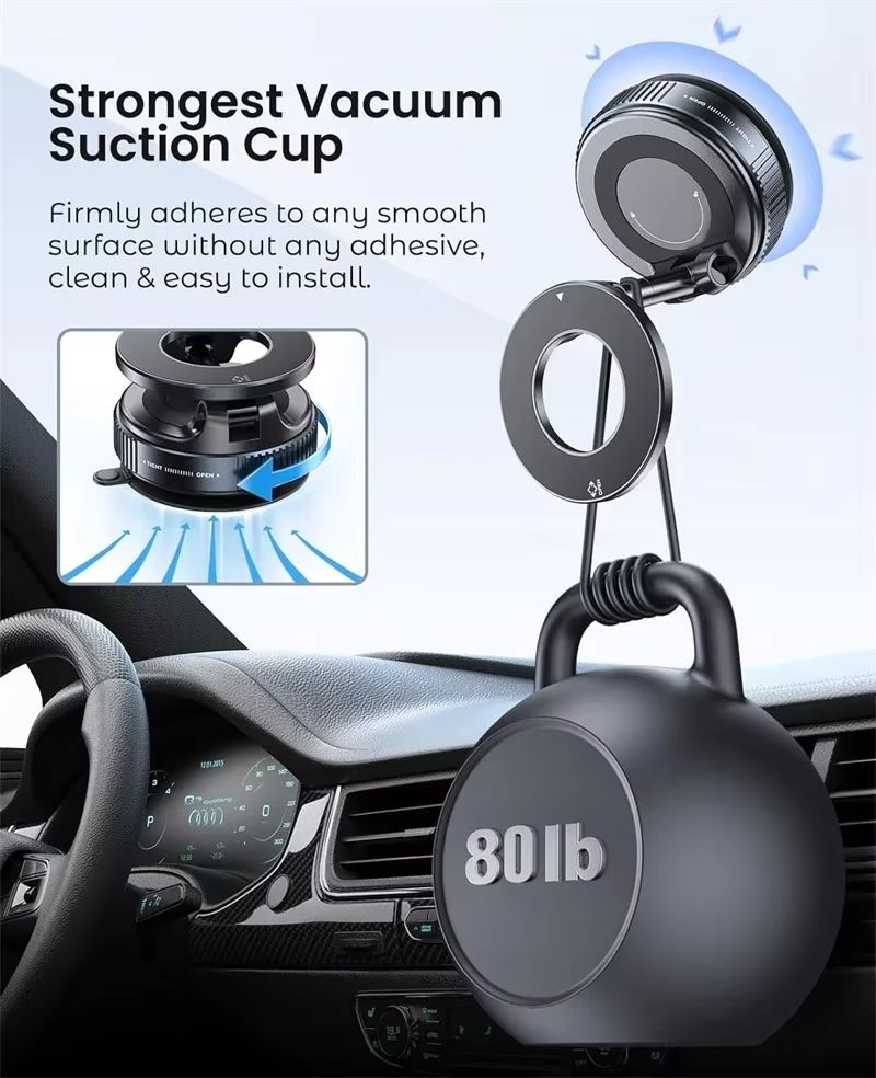 360° Adjustable Vacuum Suction Magnetic Bracket Car Phone Holder for Magsafe IPhone Samsung Foldable Magnet Mag Safe Stand Mount