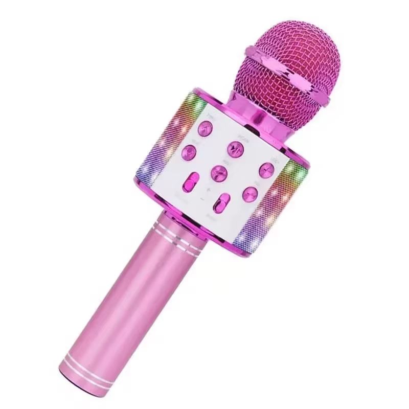 LED Wireless Bluetooth Handheld Microphone for Kids Singing Karaoke KTV Colorful Light Eliminate Music Original Sound Speaker