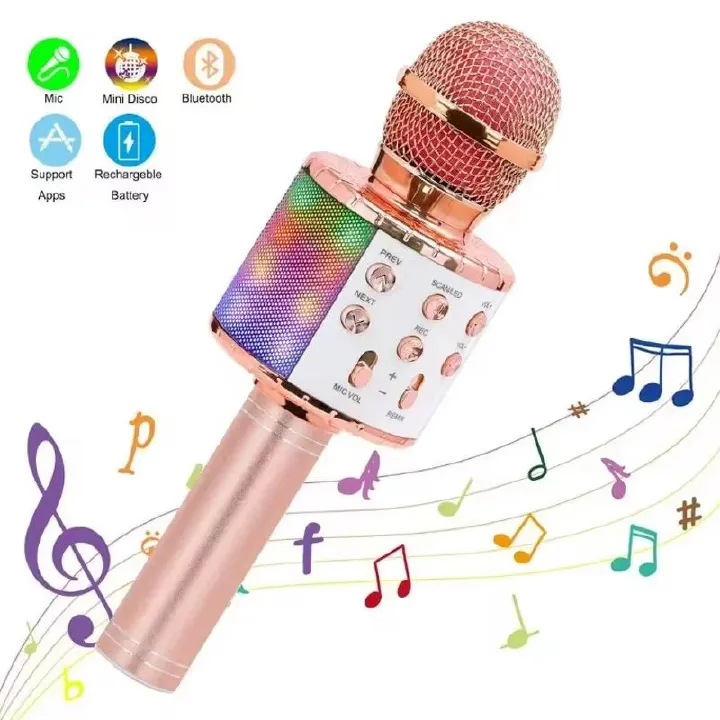 LED Wireless Bluetooth Handheld Microphone for Kids Singing Karaoke KTV Colorful Light Eliminate Music Original Sound Speaker