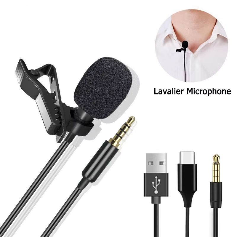Portable Lavalier Mini Microphone Condenser Clip-on Lapel Mic Wired USB 3.5mm Type-C Microfon For Phone for Laptop PC Smartphone