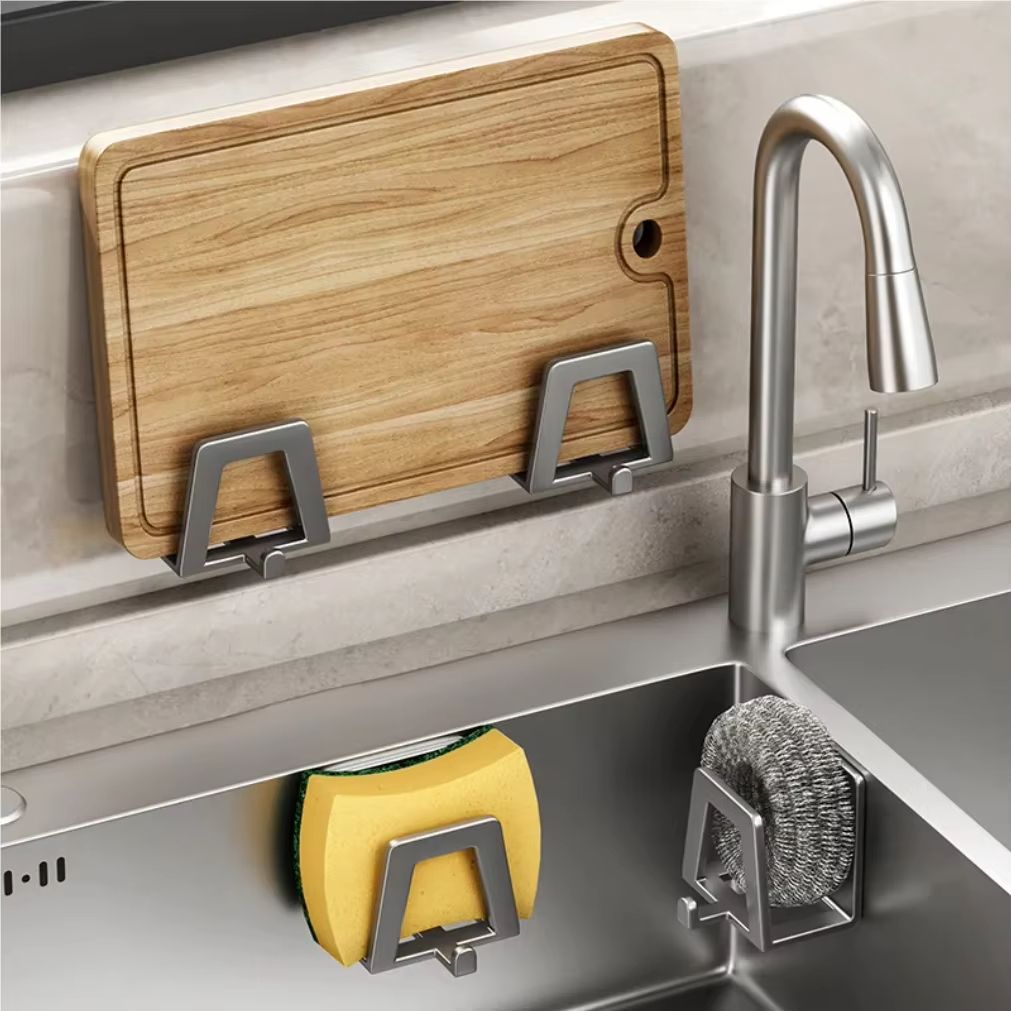 Stainless Steel Sponge Holder Self Adhesive Sink Drain Drying Sponges Racks Shelf Kitchen Storage Wall Hooks Holders Organizer