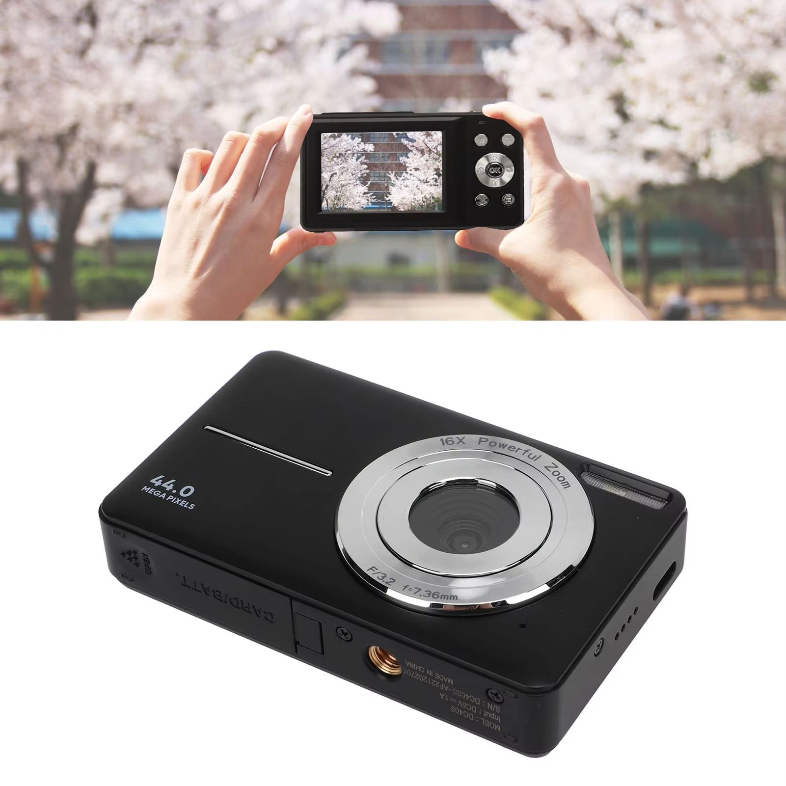 Digital Camera HD 1080P 44M 16X Zoom Autofocus 2.4 Inch IPS Screen Portable Pocket Digital Camera Portable Digital Camera