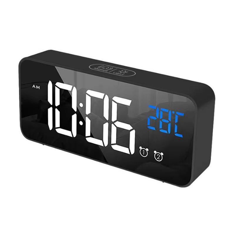 Voice Control Digital Alarm Clock TEMP 2 Alarms Snooze Night Mode Table Clock Power Switch 12/24H Rechargeable Music LED Clock