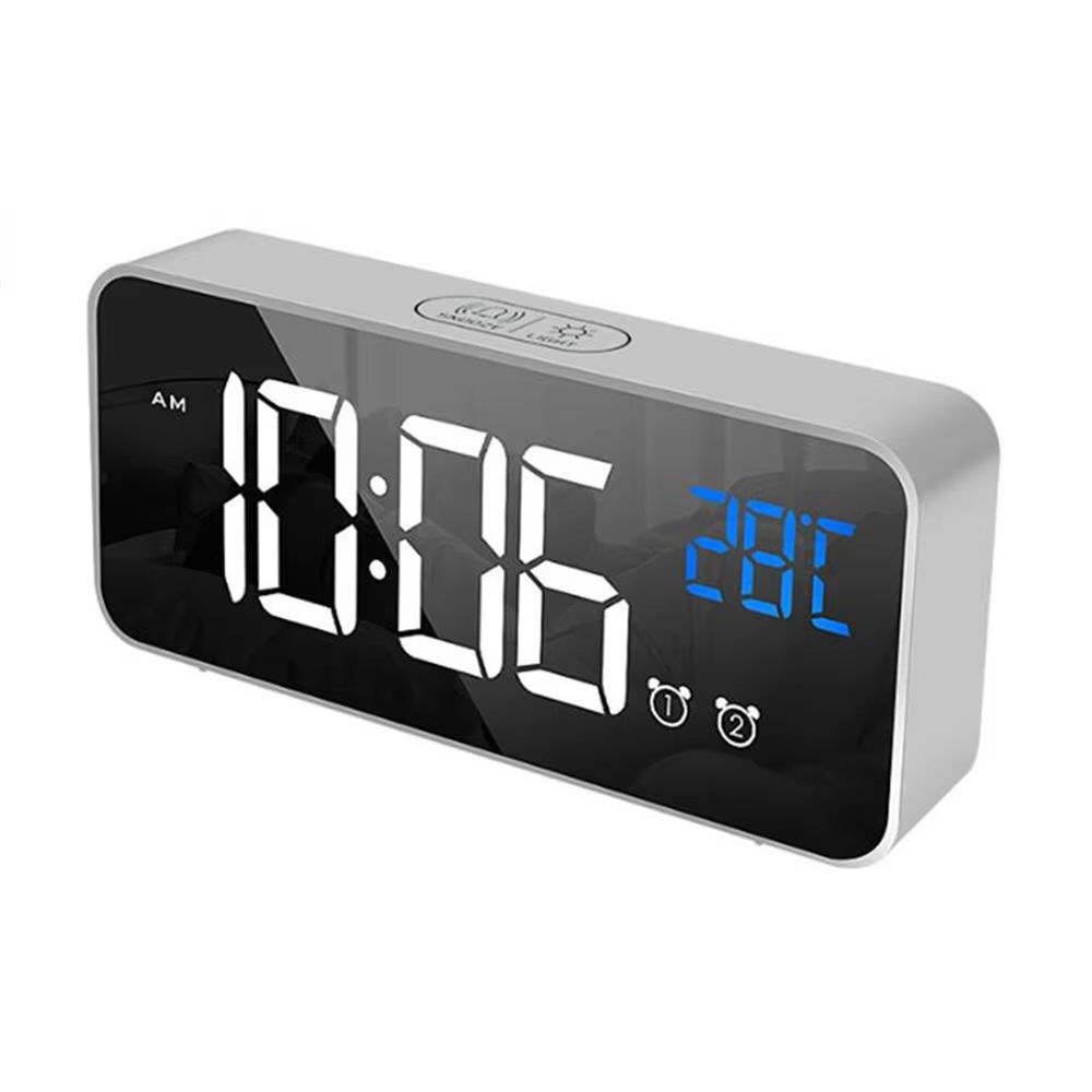 Voice Control Digital Alarm Clock TEMP 2 Alarms Snooze Night Mode Table Clock Power Switch 12/24H Rechargeable Music LED Clock