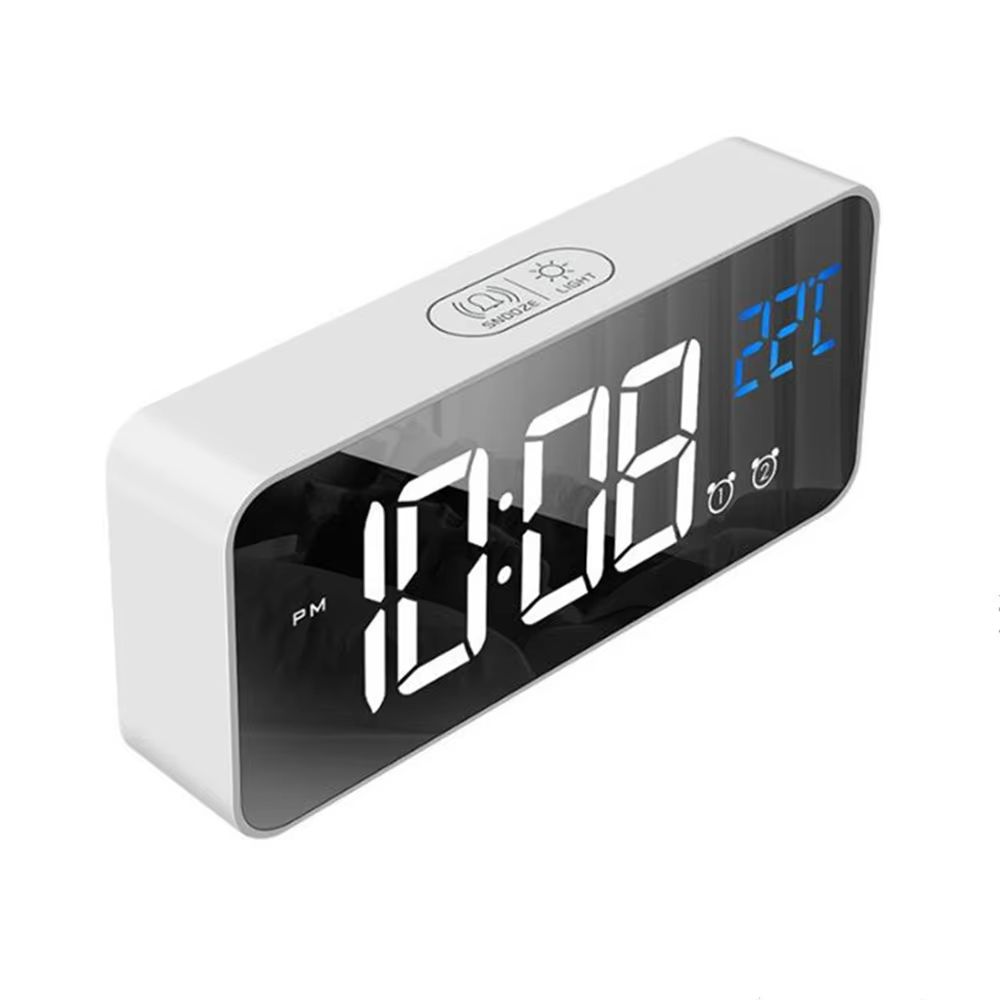 Voice Control Digital Alarm Clock TEMP 2 Alarms Snooze Night Mode Table Clock Power Switch 12/24H Rechargeable Music LED Clock