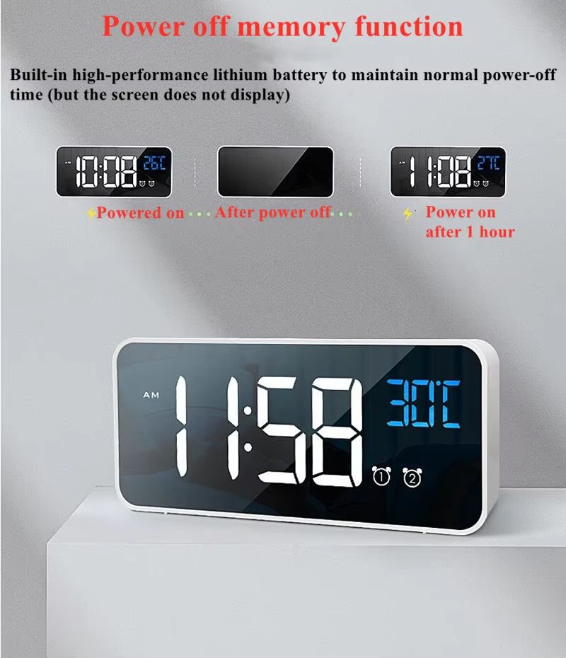 Voice Control Digital Alarm Clock TEMP 2 Alarms Snooze Night Mode Table Clock Power Switch 12/24H Rechargeable Music LED Clock
