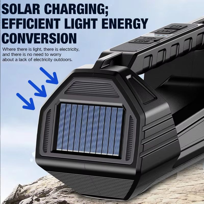 New flashlight solar searchlight strong light illumination portable handheld flashlight outdoor multifunctional lighting