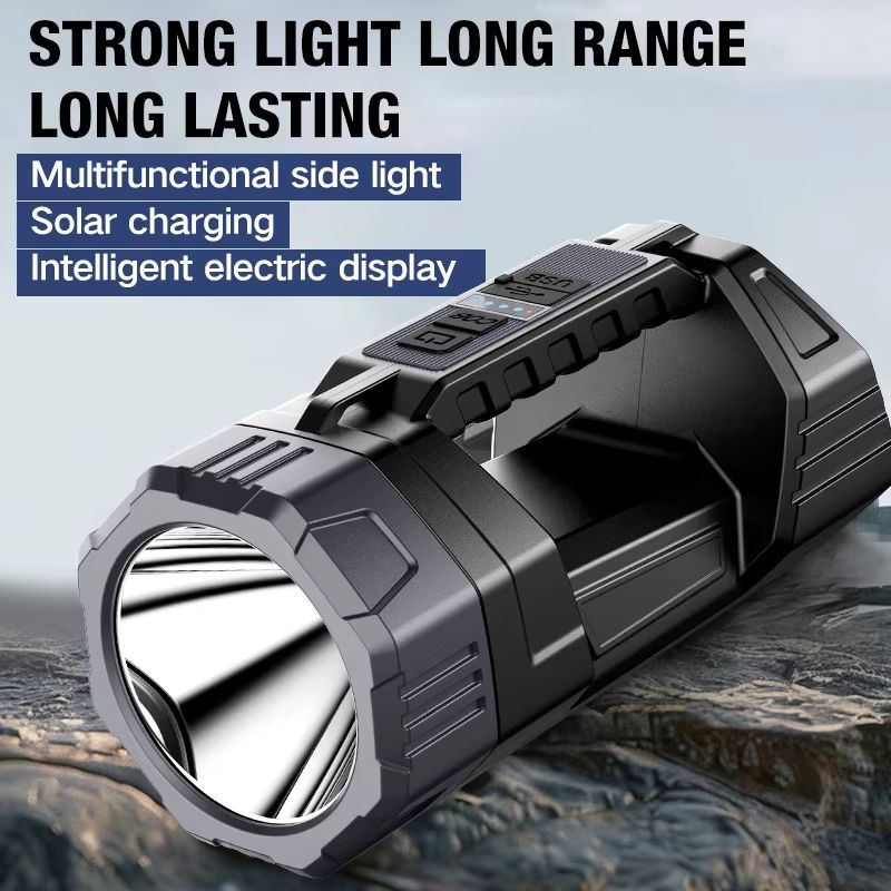 New flashlight solar searchlight strong light illumination portable handheld flashlight outdoor multifunctional lighting