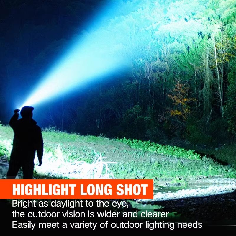 New flashlight solar searchlight strong light illumination portable handheld flashlight outdoor multifunctional lighting