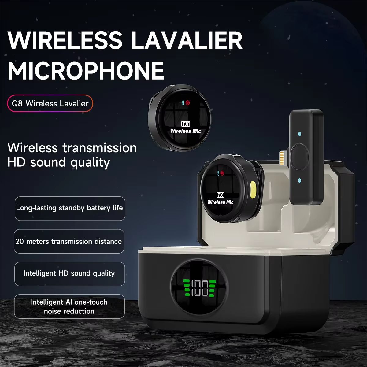 Wireless Lavalier Microphone Lapel Mini Mic for iPhone Pad Android Outdoor live streaming Recording Interview with Magnetic Clip