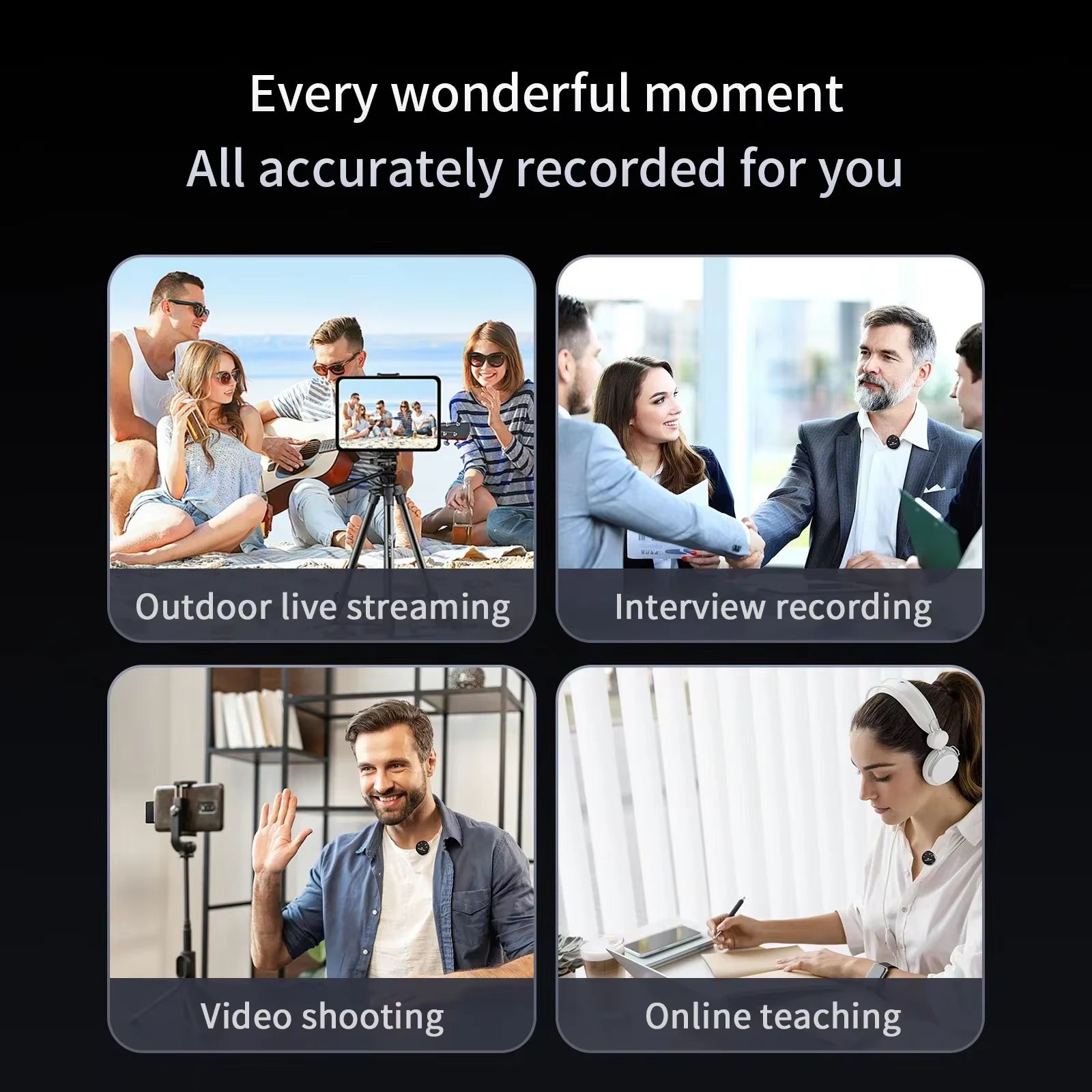 Wireless Lavalier Microphone Lapel Mini Mic for iPhone Pad Android Outdoor live streaming Recording Interview with Magnetic Clip