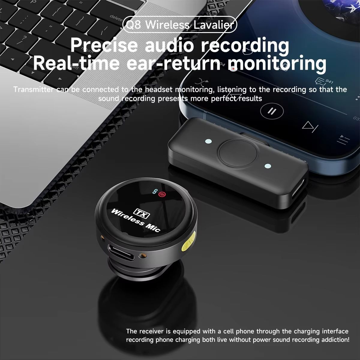 Wireless Lavalier Microphone Lapel Mini Mic for iPhone Pad Android Outdoor live streaming Recording Interview with Magnetic Clip