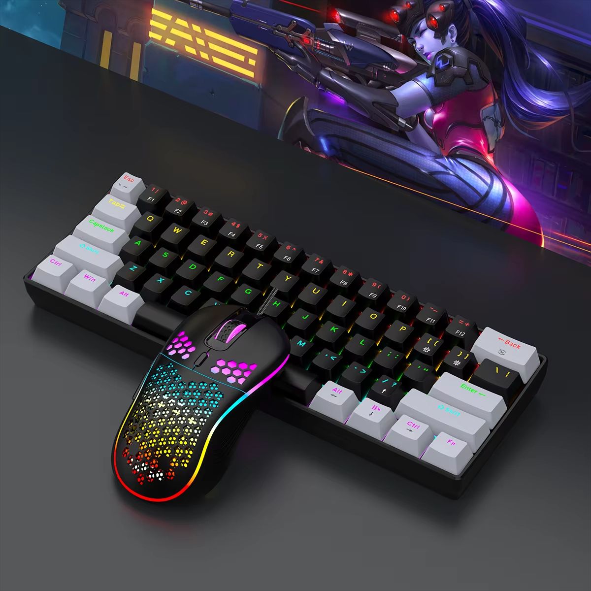 60% Wired Gaming Mechanical Keyboard RGB Backlit Ultra Compact Mini Layout for PC/Mac Gamers And Typists Easy Travel Design