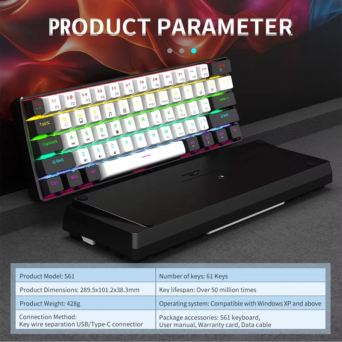 60% Wired Gaming Mechanical Keyboard RGB Backlit Ultra Compact Mini Layout for PC/Mac Gamers And Typists Easy Travel Design