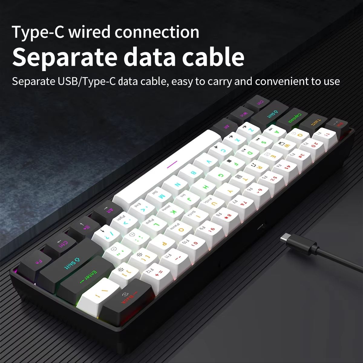 60% Wired Gaming Mechanical Keyboard RGB Backlit Ultra Compact Mini Layout for PC/Mac Gamers And Typists Easy Travel Design