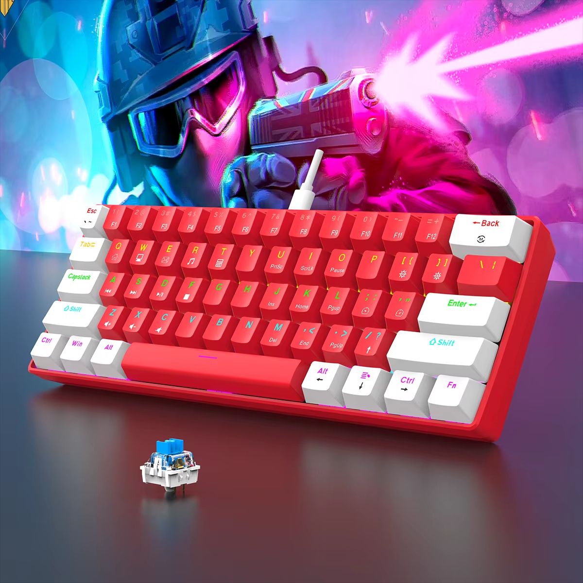 60% Wired Gaming Mechanical Keyboard RGB Backlit Ultra Compact Mini Layout for PC/Mac Gamers And Typists Easy Travel Design