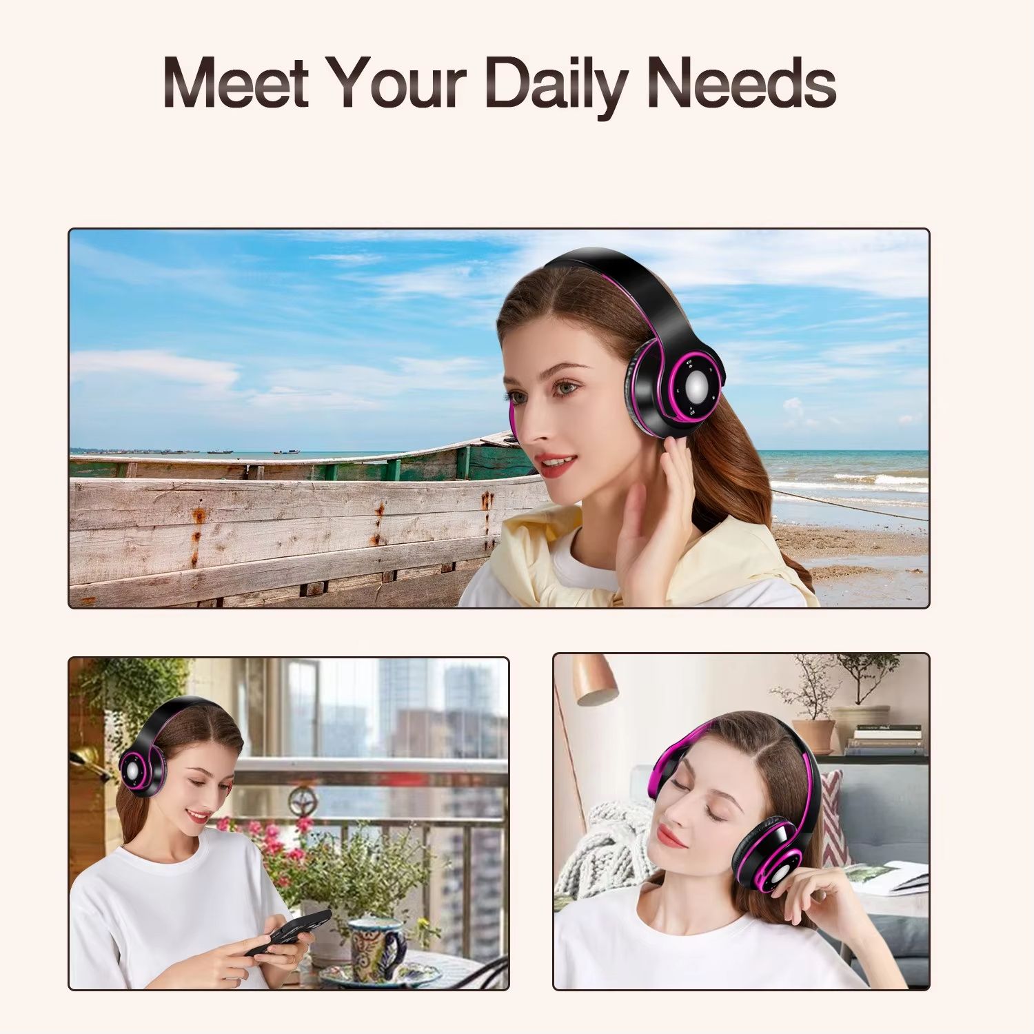 Wireless Headset Bluetooth Earphones and Headphone for Girls Samsung Sport and SD Card with Mic HIFI Stereo IOS Android in Phone
