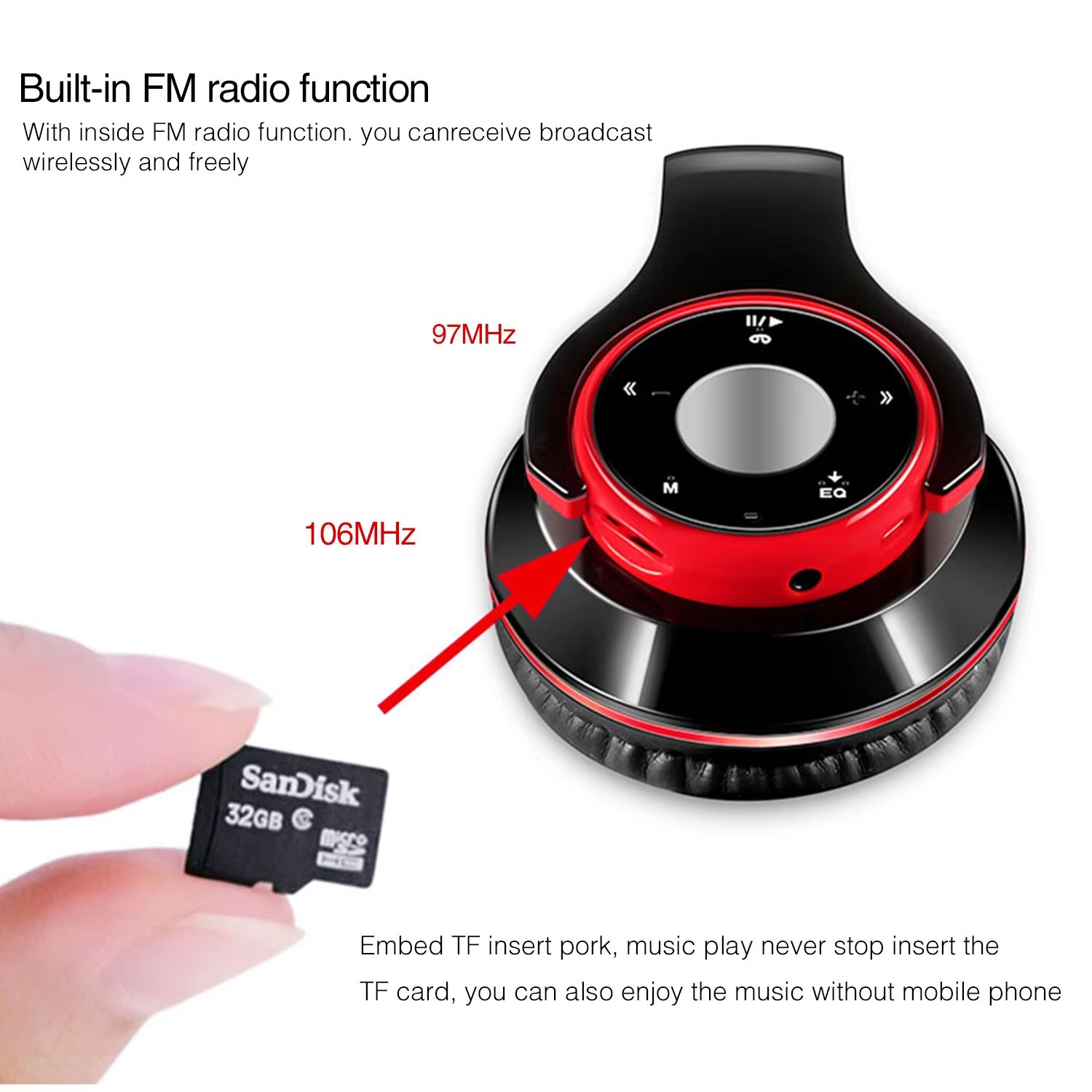 Wireless Headset Bluetooth Earphones and Headphone for Girls Samsung Sport and SD Card with Mic HIFI Stereo IOS Android in Phone
