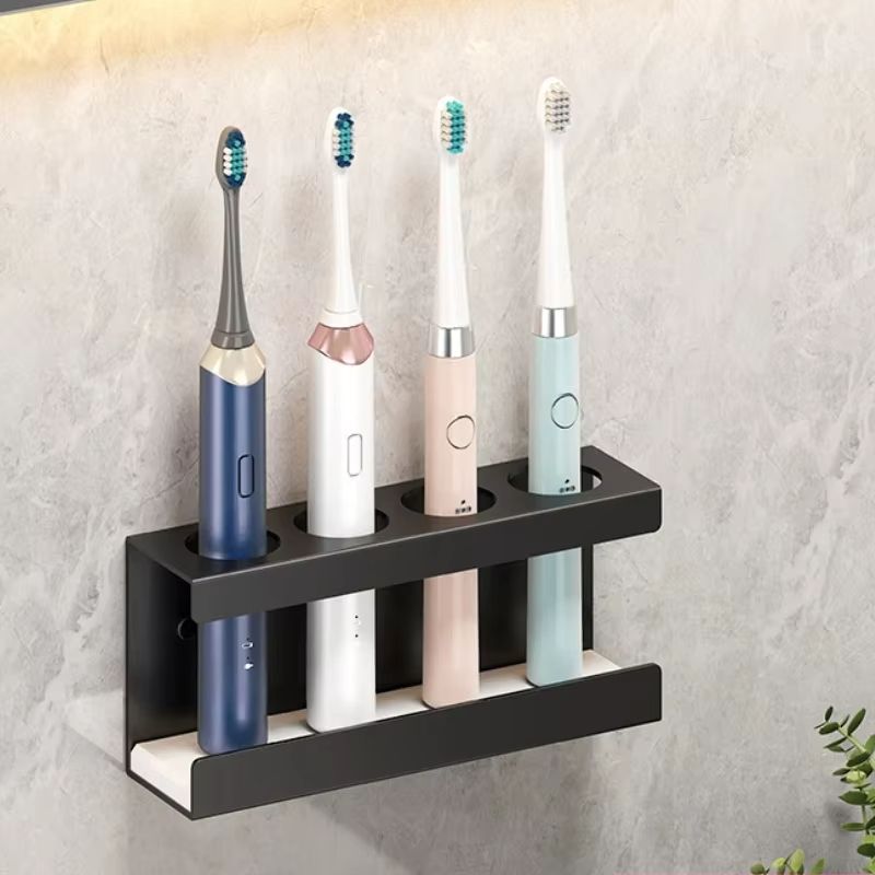 Stainless Steel Toothbrush Holder Wall Mounted No Drill Bathroom Storage Rack with Mouthwash Cup Organizer for Electric Toothbru