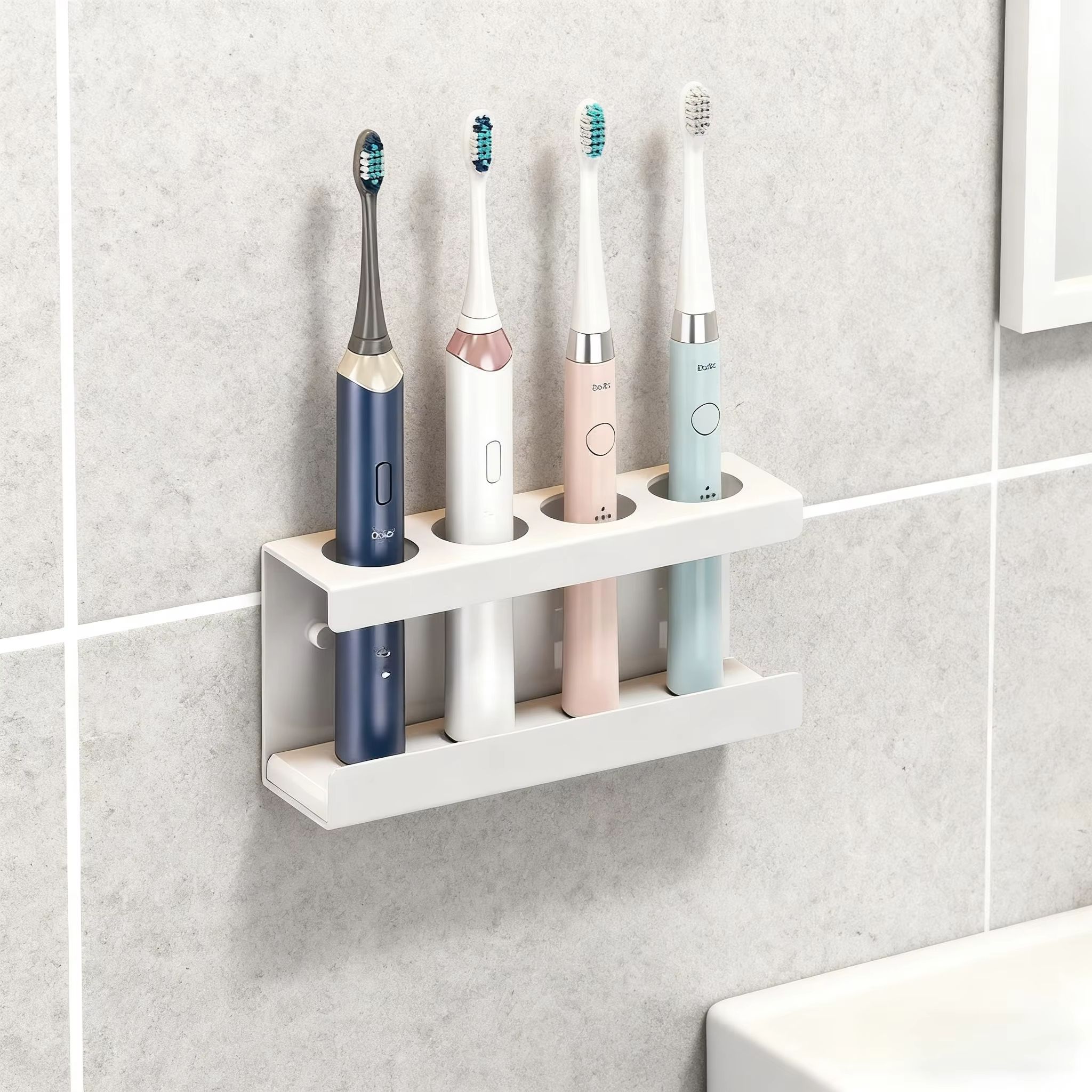 Stainless Steel Toothbrush Holder Wall Mounted No Drill Bathroom Storage Rack with Mouthwash Cup Organizer for Electric Toothbru