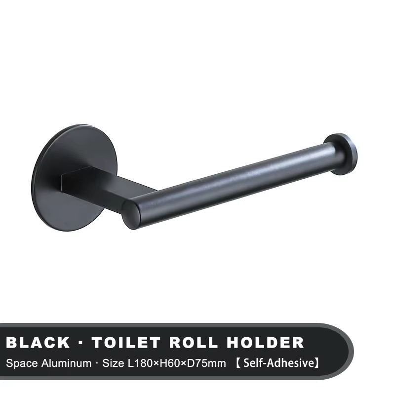 Black Strong Adhesive Toilet Paper Holder Bathroom Aluminum Alloy Tissue Roll Holder Wall Mounted Kitchen Accessories No Dill