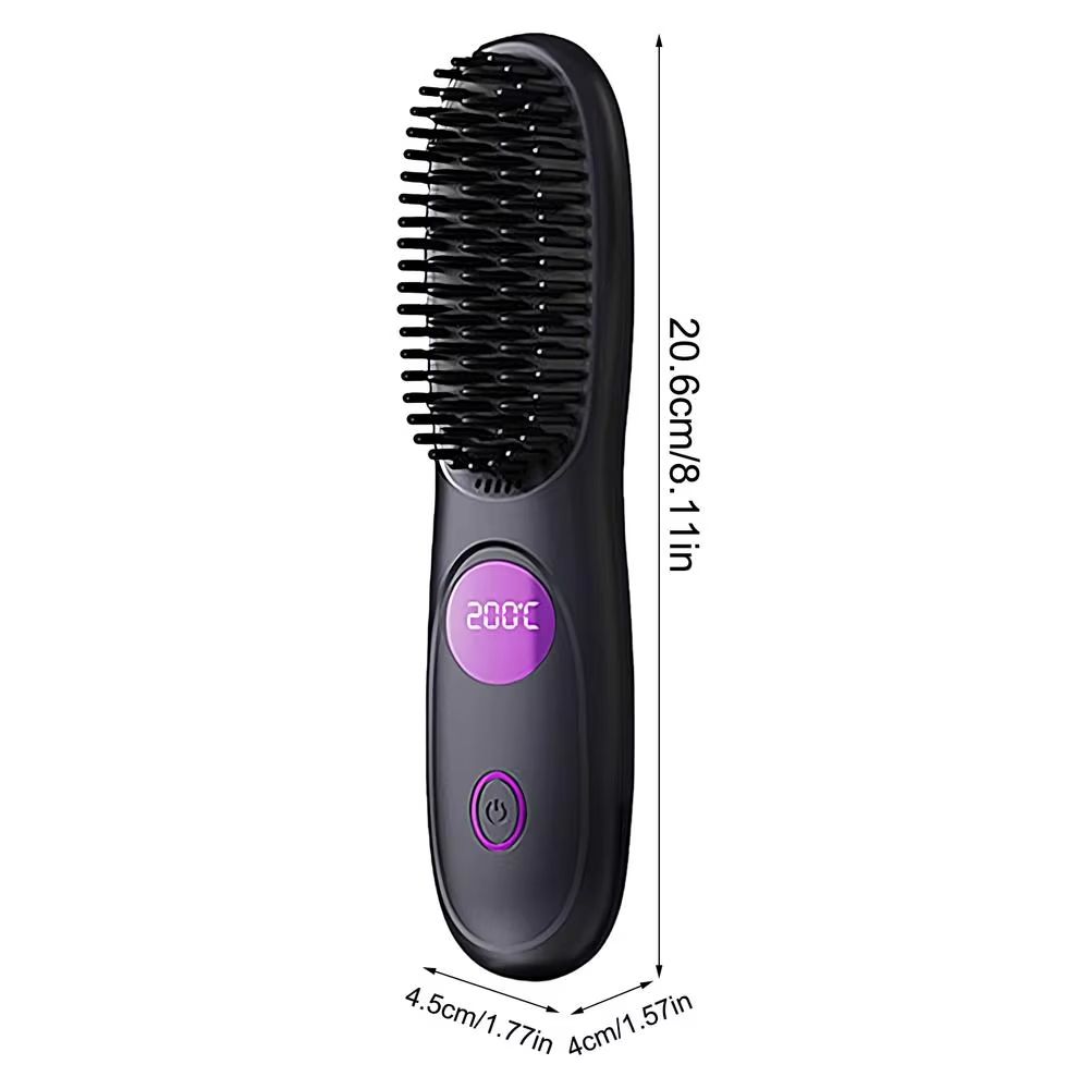 USB Charging Portable Hair Straightener Brush, Cordless Straightening Comb LED Display & Ceramic Coating, Ionic Technology