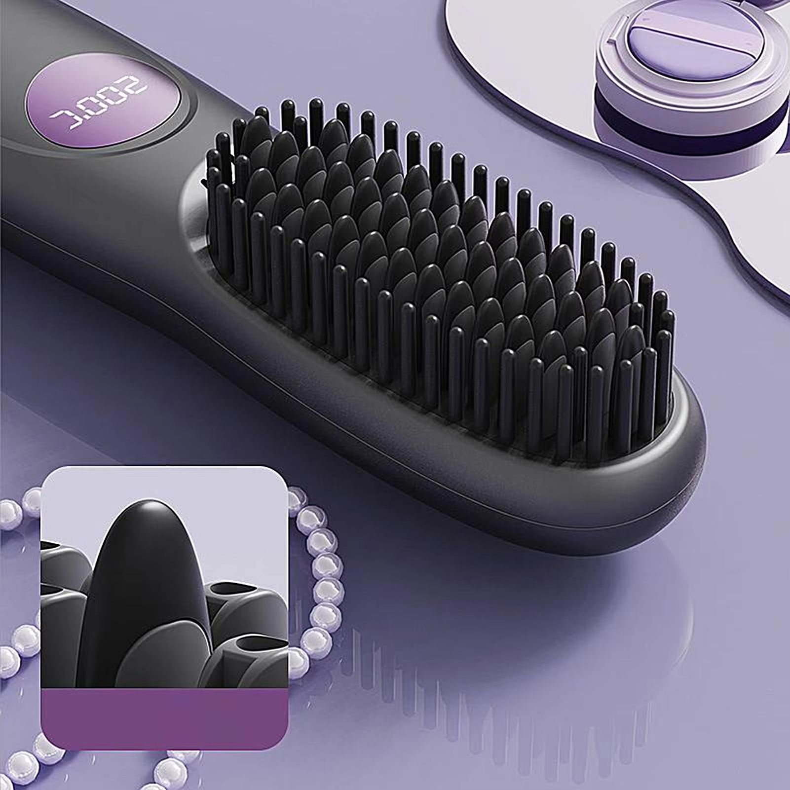 USB Charging Portable Hair Straightener Brush, Cordless Straightening Comb LED Display & Ceramic Coating, Ionic Technology