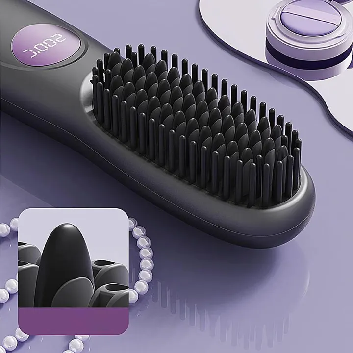 USB Charging Portable Hair Straightener Brush, Cordless Straightening Comb LED Display & Ceramic Coating, Ionic Technology