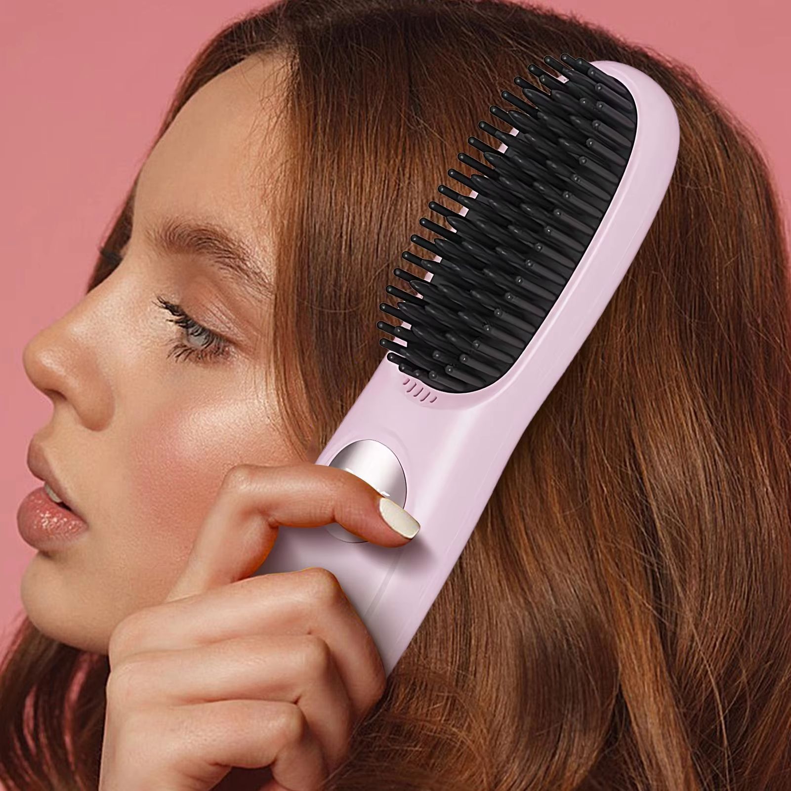 USB Charging Portable Hair Straightener Brush, Cordless Straightening Comb LED Display & Ceramic Coating, Ionic Technology