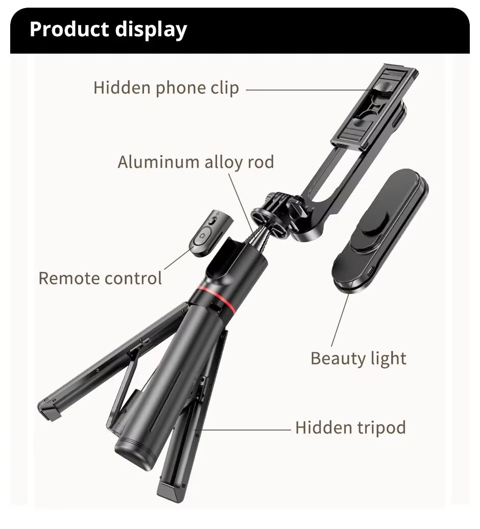 Selfie Stick With Adjustable Fill Light Tripod With Bluetooth Remote Control Shutter Retractable Rod For Mobile Phone Video Live
