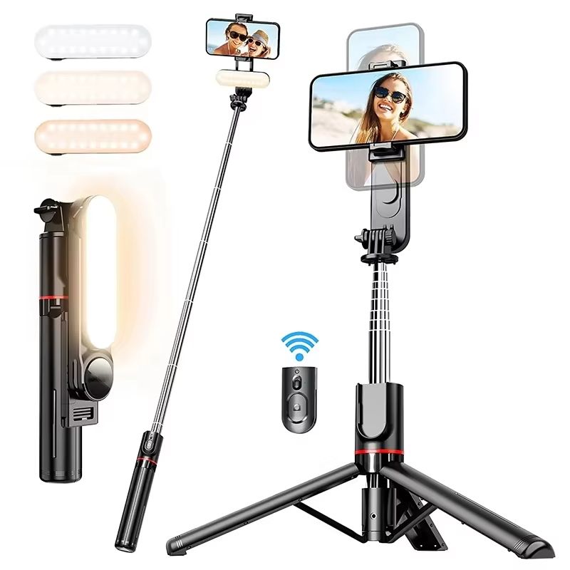 Selfie Stick With Adjustable Fill Light Tripod With Bluetooth Remote Control Shutter Retractable Rod For Mobile Phone Video Live