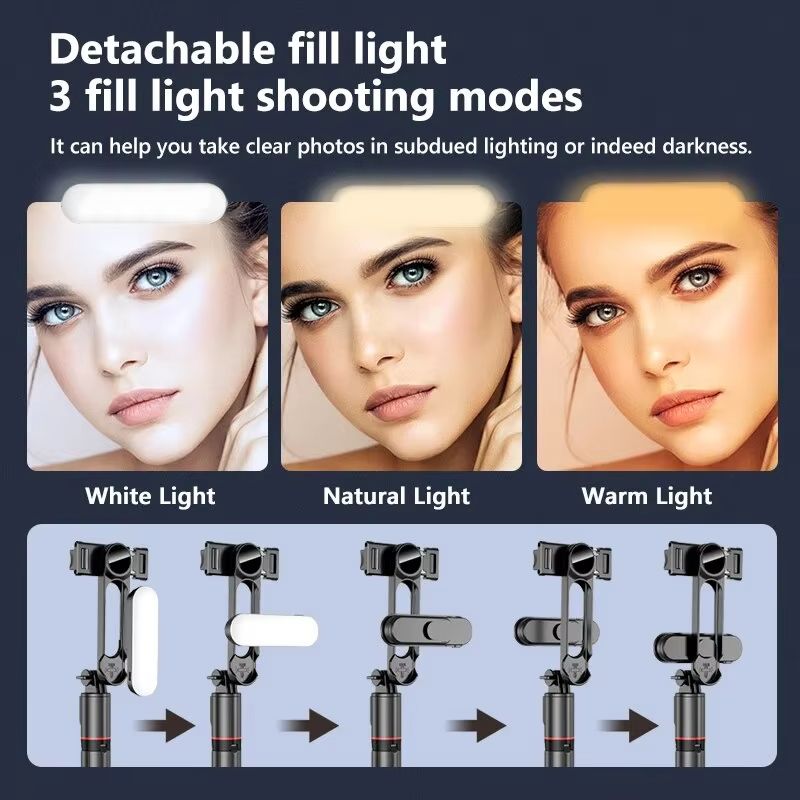 Selfie Stick With Adjustable Fill Light Tripod With Bluetooth Remote Control Shutter Retractable Rod For Mobile Phone Video Live