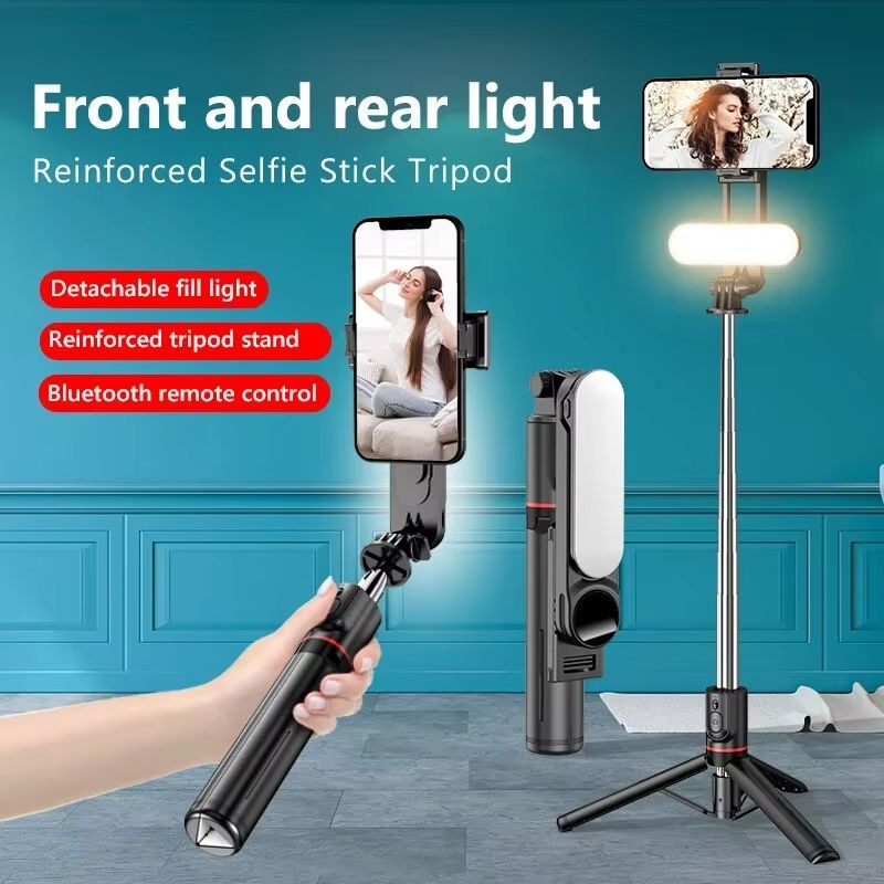 Selfie Stick With Adjustable Fill Light Tripod With Bluetooth Remote Control Shutter Retractable Rod For Mobile Phone Video Live