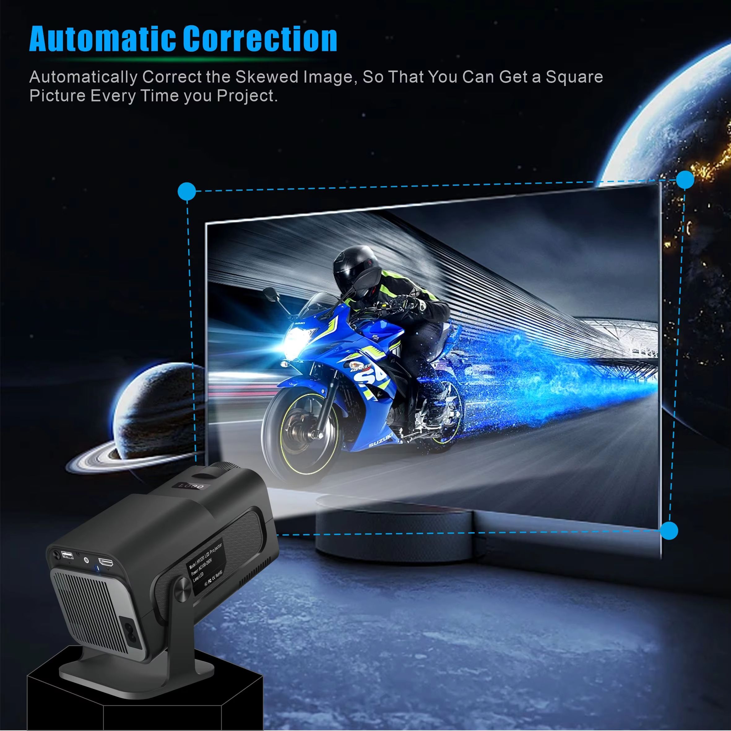 HY320 Mini Projector Native 720P Android 13 4K Projector 200ANSI Wifi6 BT5.0 Home Cinema Outdoor Portable 180° Rotable Projector
