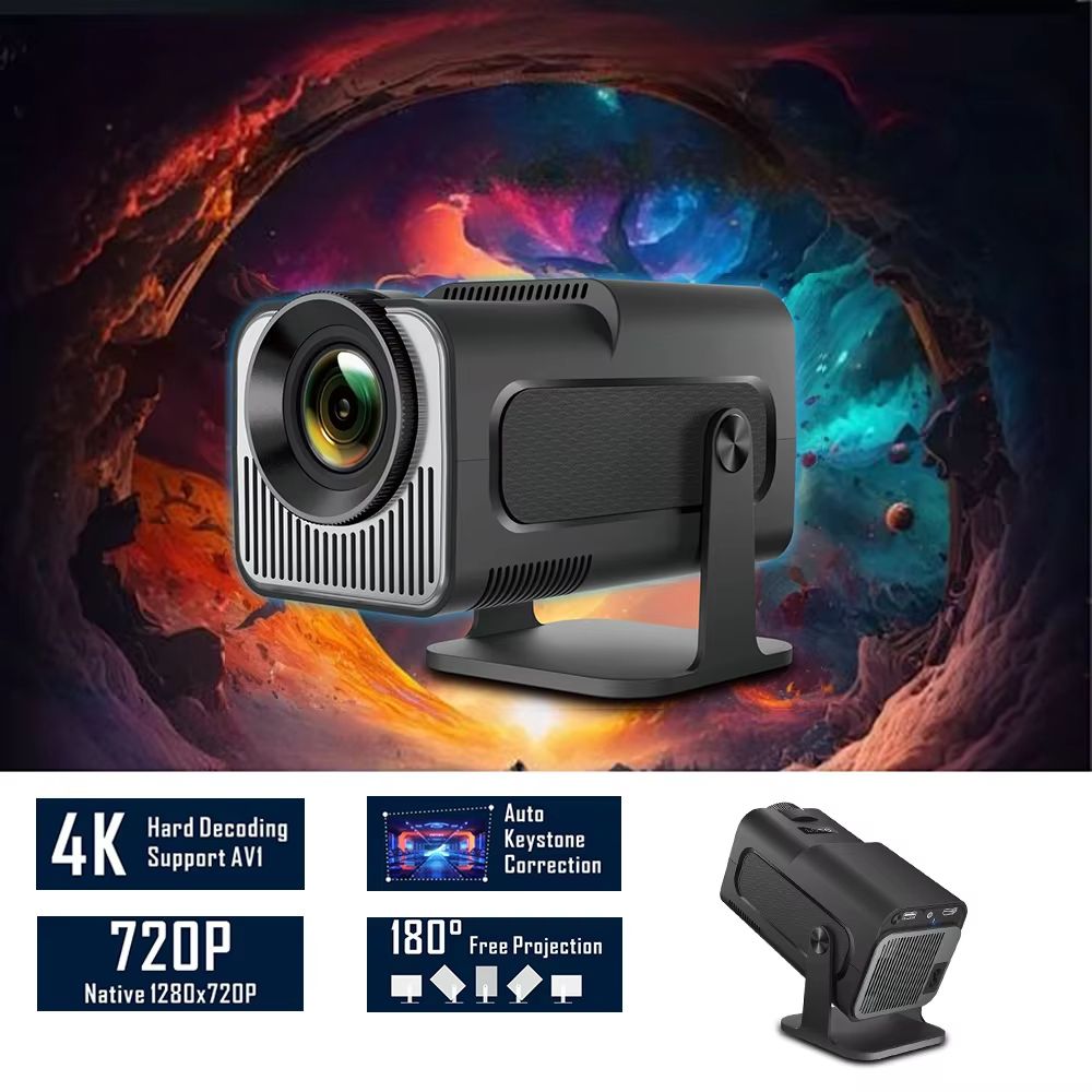 HY320 Mini Projector Native 720P Android 13 4K Projector 200ANSI Wifi6 BT5.0 Home Cinema Outdoor Portable 180° Rotable Projector