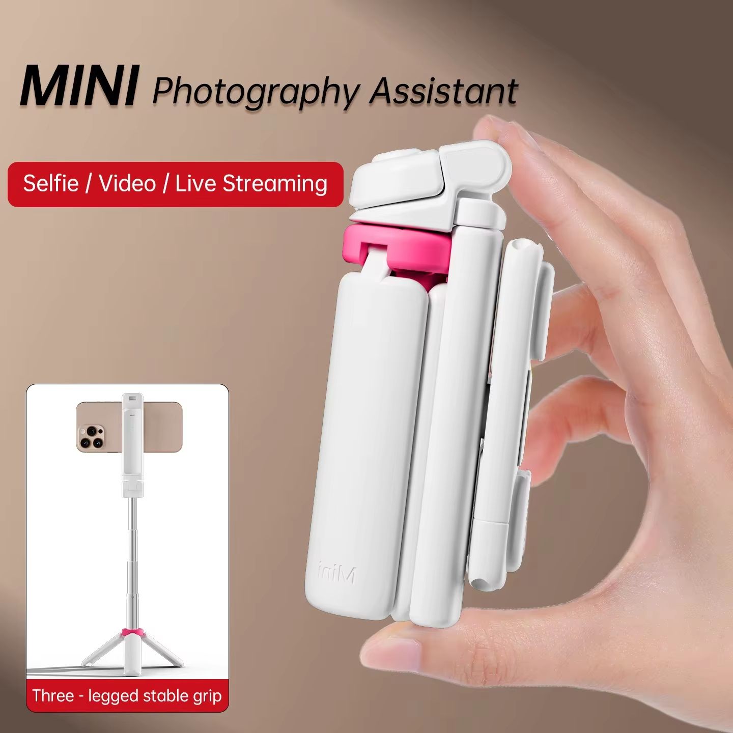 Wireless Foldable Selfie Stick & Phone Stand - 4-in-1 Mini Aluminum Alloy Gimbal Holder, Compact Design for Travel & Smartphones