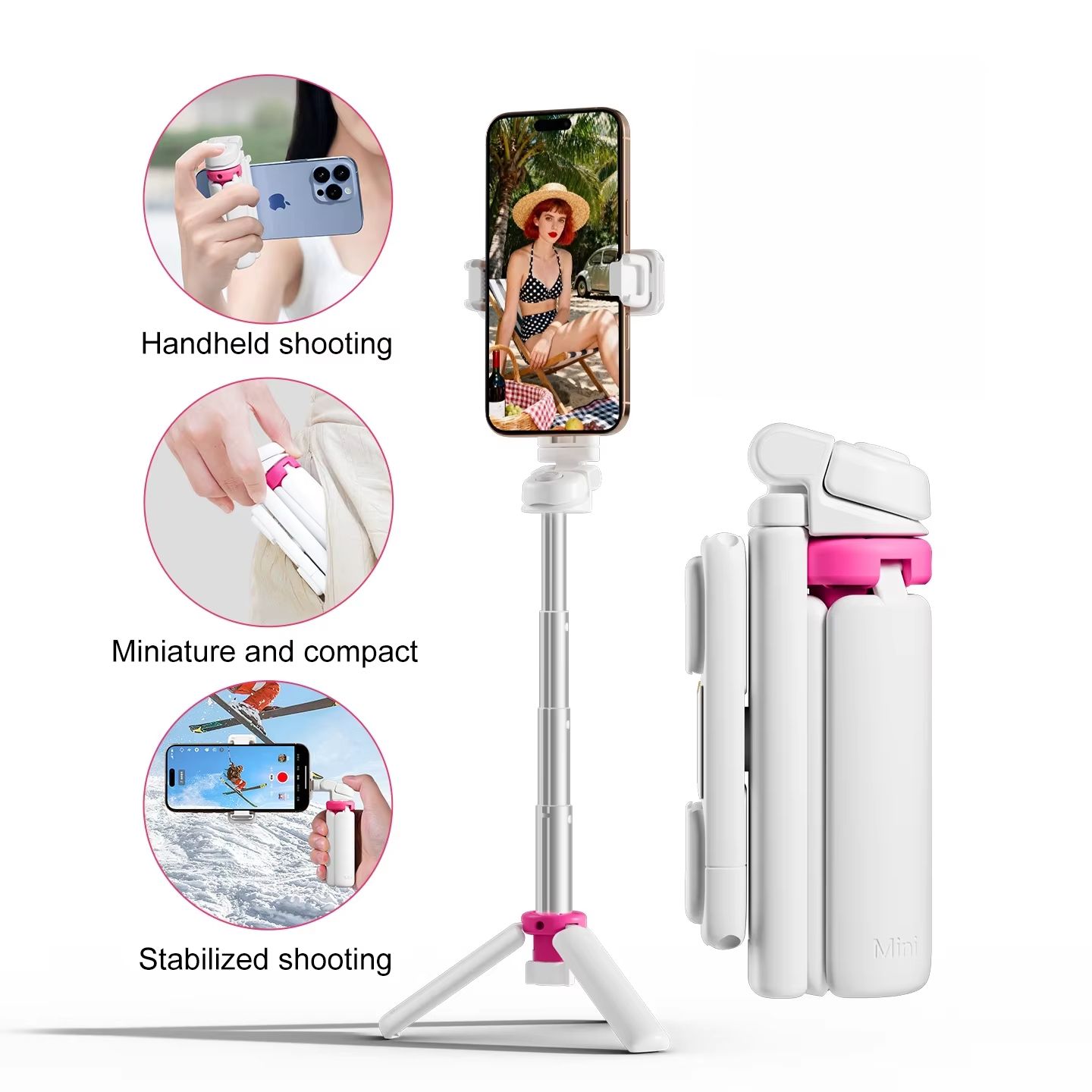 Wireless Foldable Selfie Stick & Phone Stand - 4-in-1 Mini Aluminum Alloy Gimbal Holder, Compact Design for Travel & Smartphones