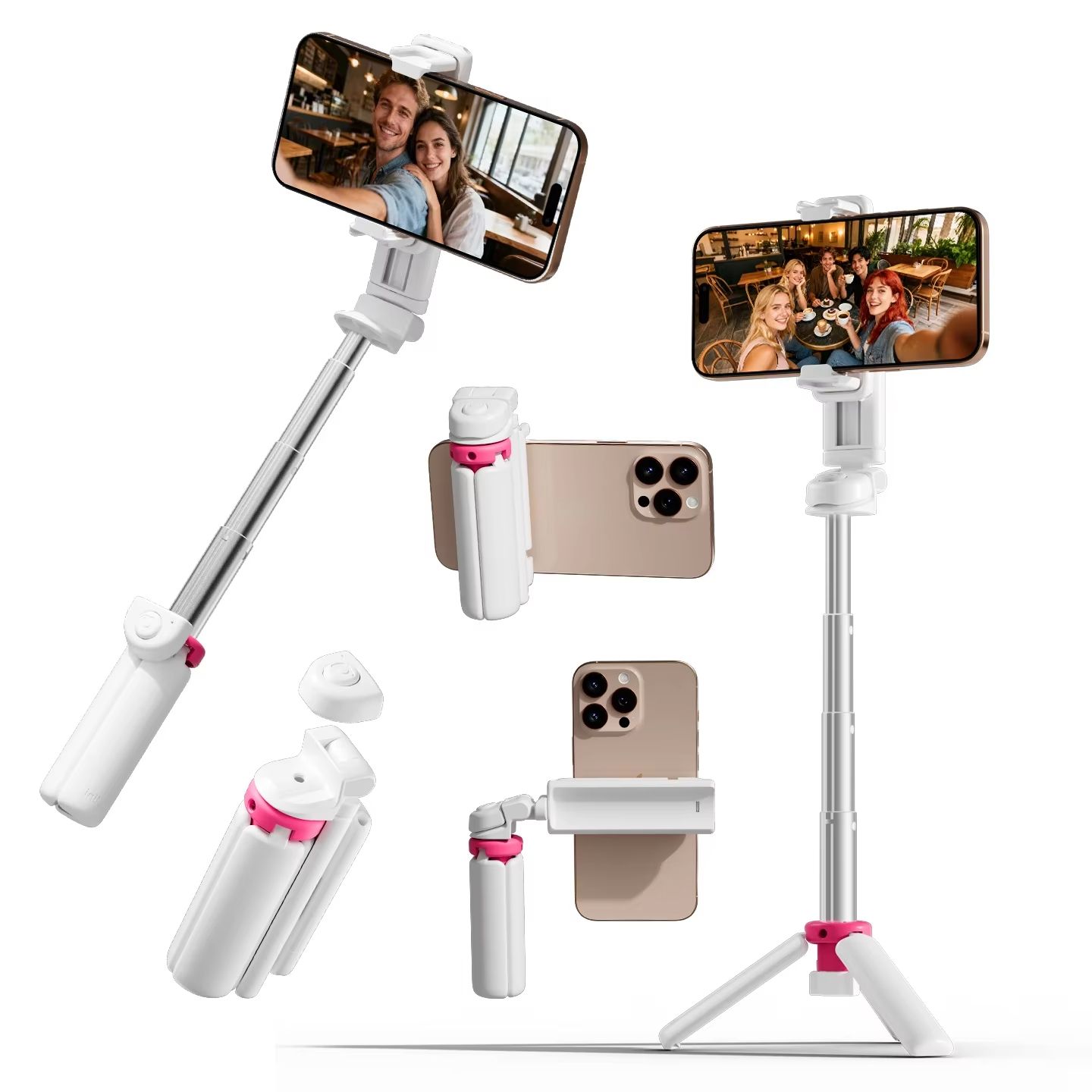 Wireless Foldable Selfie Stick & Phone Stand - 4-in-1 Mini Aluminum Alloy Gimbal Holder, Compact Design for Travel & Smartphones