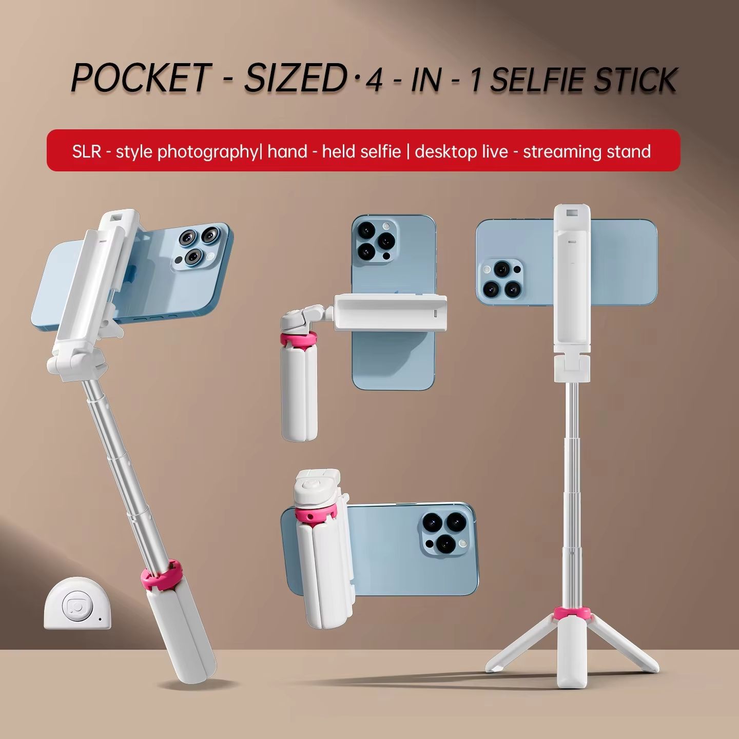Wireless Foldable Selfie Stick & Phone Stand - 4-in-1 Mini Aluminum Alloy Gimbal Holder, Compact Design for Travel & Smartphones
