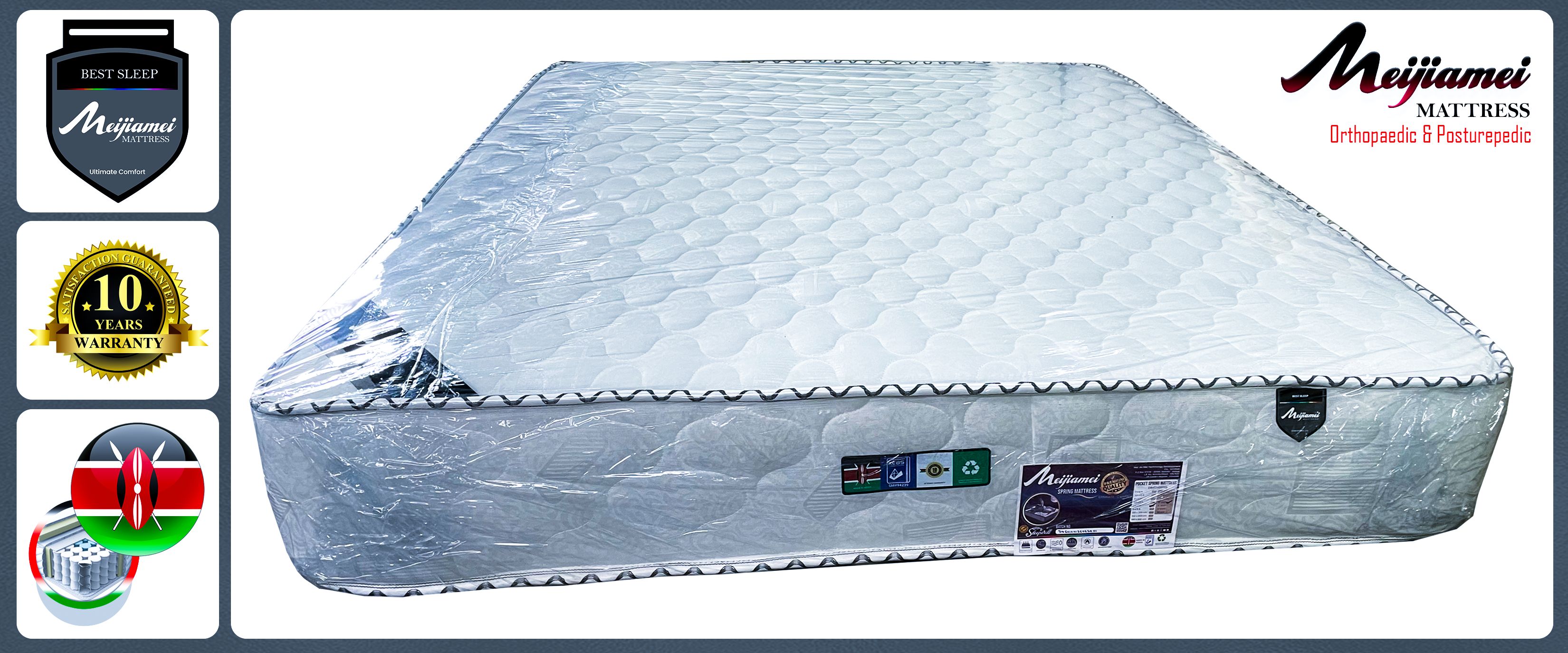 10-Inches MEIJIAMEI Elegant  Quilted Orthopedic Pocket Spring Mattress – Premium Back Support, Pressure Relief, and Ultimate Comfort, with Up to 10 Years Warranty (Random color dispatch)