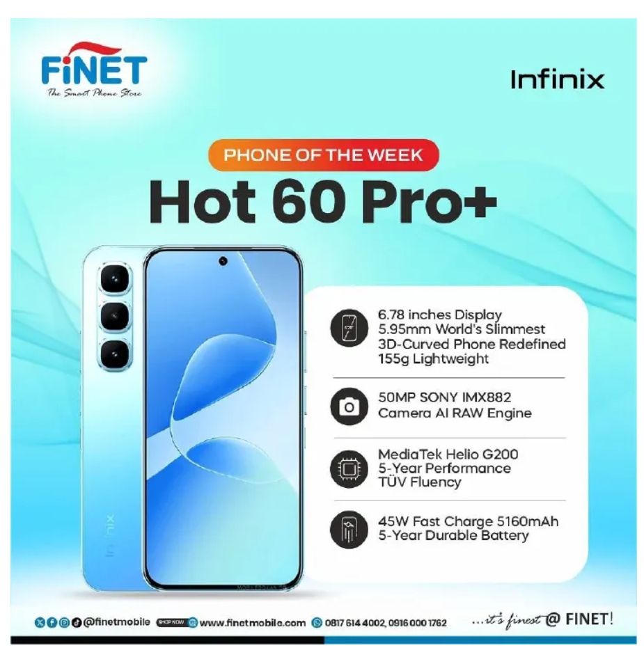 [Black Friday Offer] Infinix Hot 60 Pro Plus 256GB+16(8+8)GB 6.78" 144Hz Curved AMOLED Display Dual SIM 50MP Camera 5160mAh Battery 45W On-Screen Fingerprint IP65 Rated AI Smartphone Hot 60 Pro+